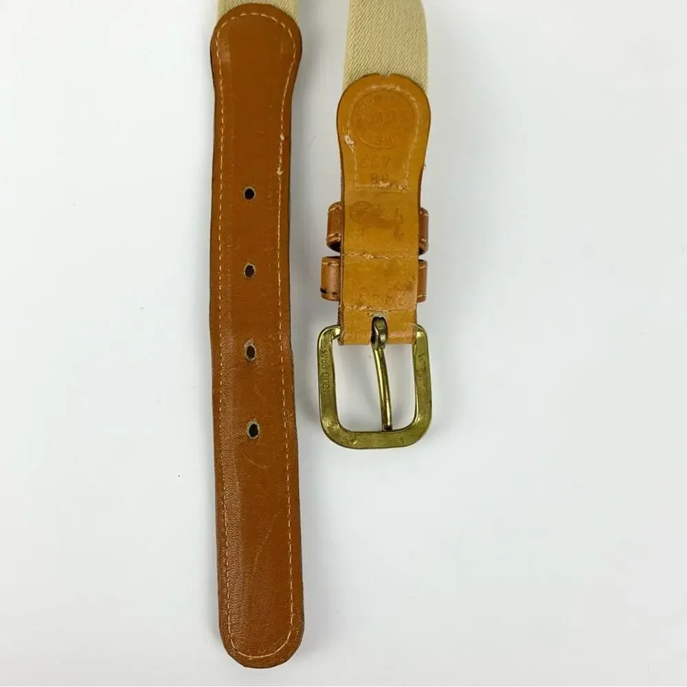 Vintage Solid Brass Leather Elastic Braided Stretch Belt 28-31